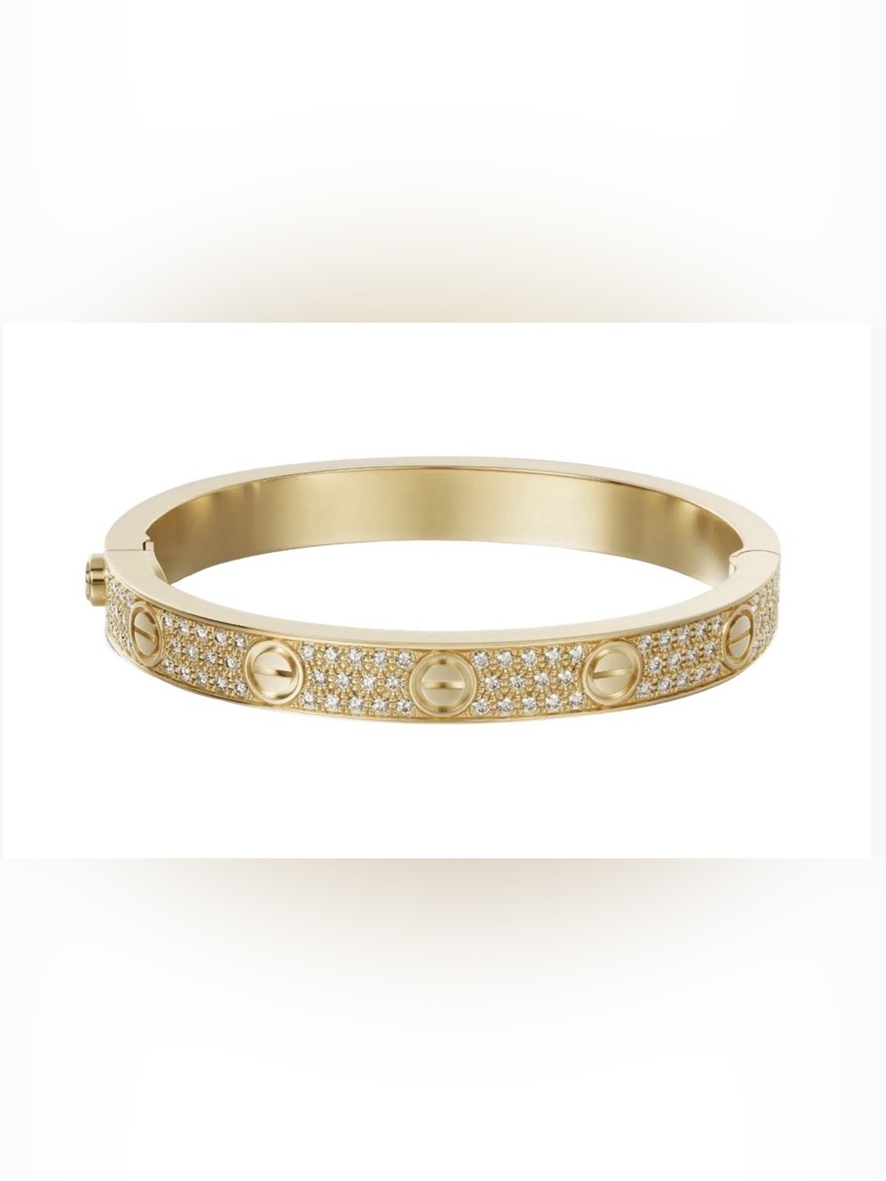 Gold Pave Love Screw-Accent Bangle Bracelet